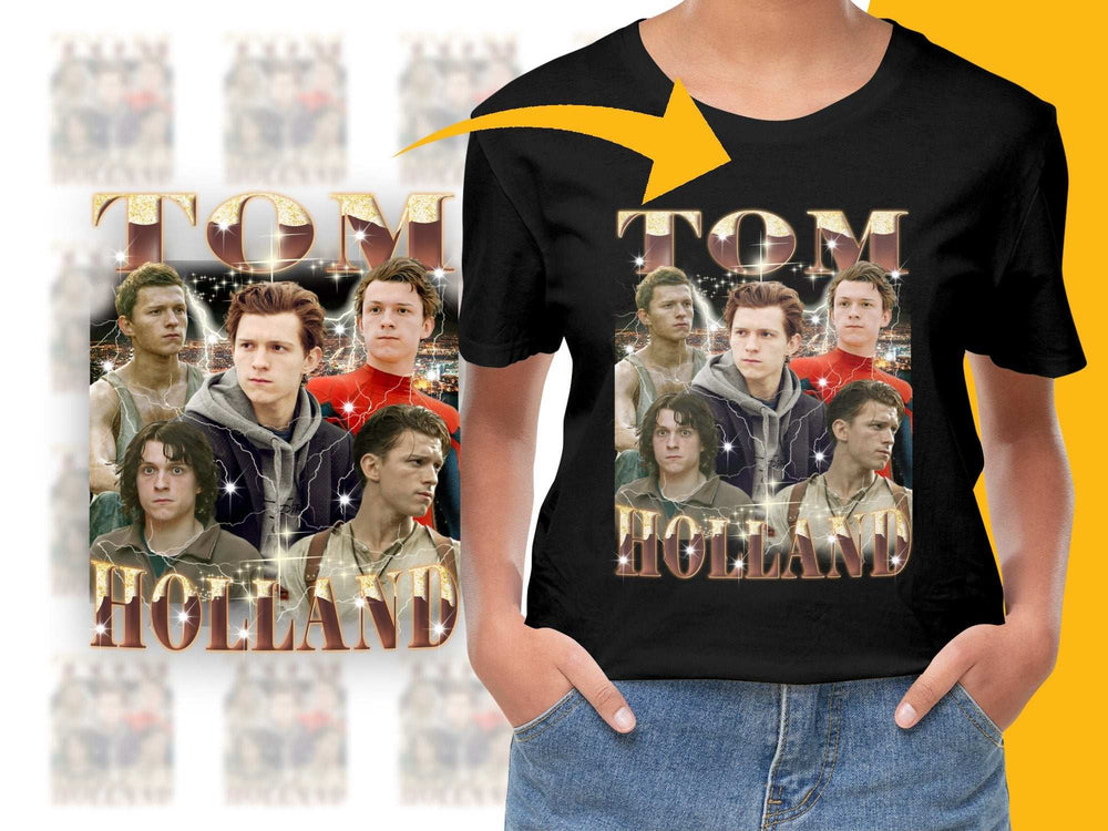 Tom Holland Graphic T-Shirt, Movie Star Fan Tee, Unique Actor Print, Unisex Black Shirt