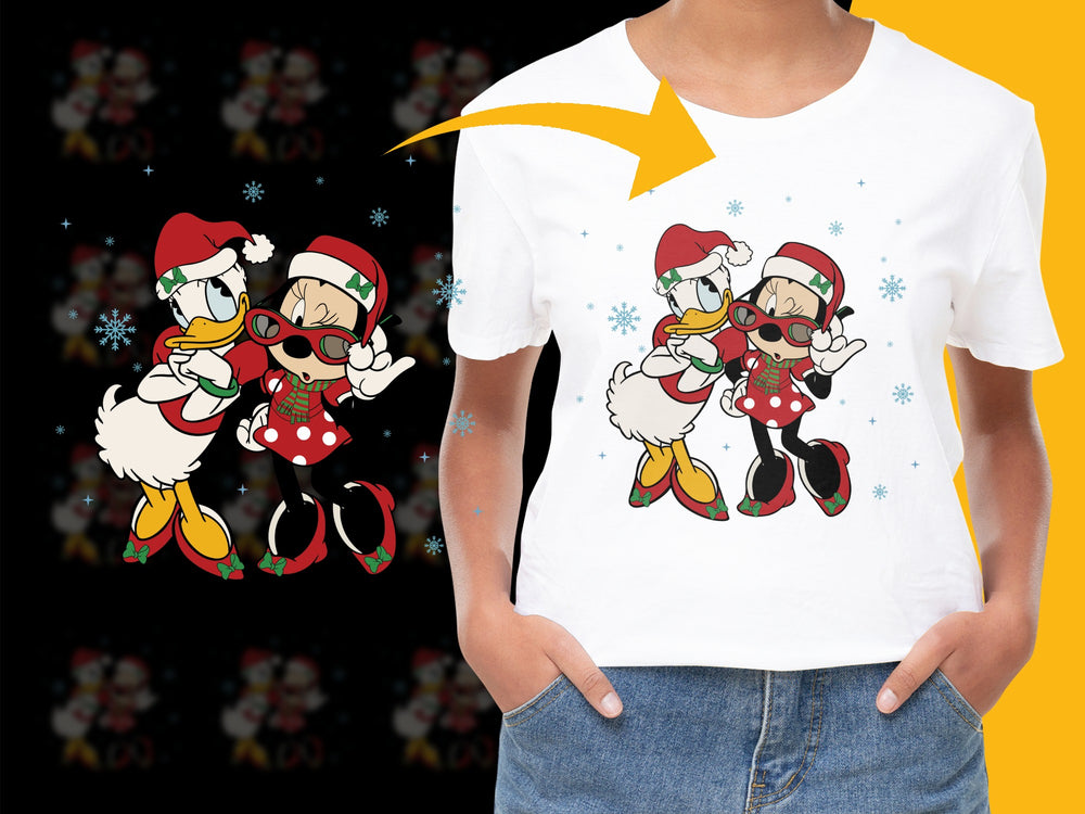 Festive Holiday T-Shirt with Cartoon Ducks, Christmas Themed Family Apparel, Snowflake Design