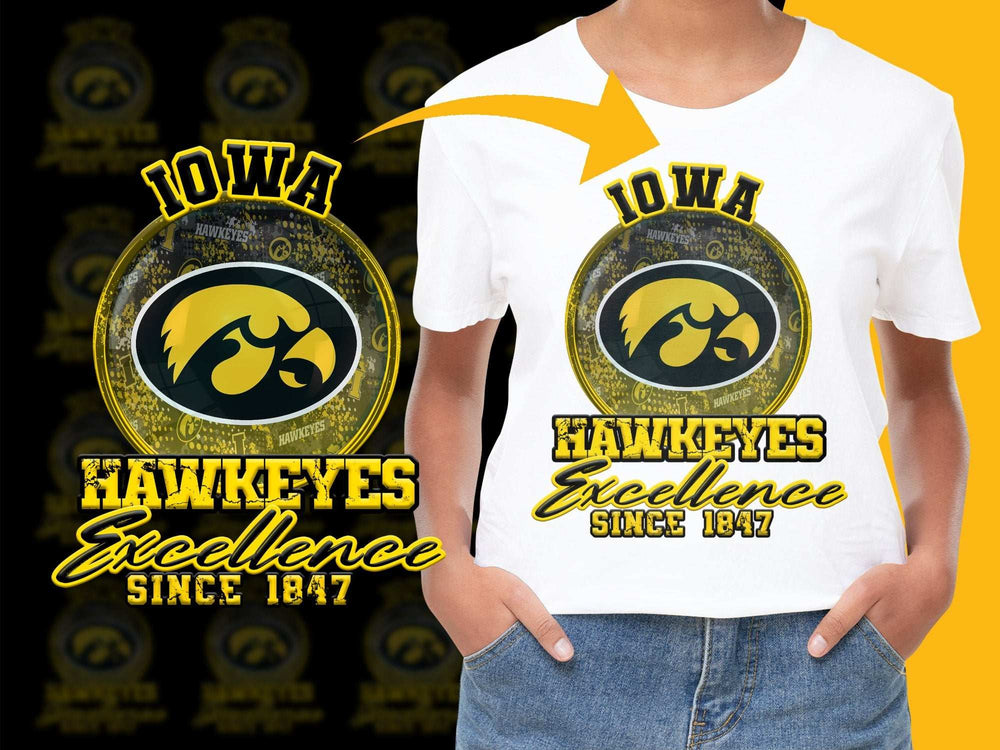Iowa Hawkeyes Excellence T-Shirt, Vintage 1847 Sports Fan Gear, Yellow Black Graphic Tee