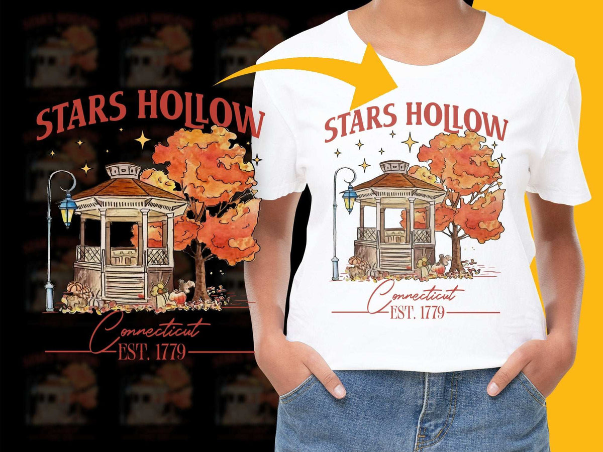 Stars Hollow Connecticut Est. 1779 Autumn Gazebo T-Shirt, TV Show Inspired Graphic Tee, Fall Season Fashion