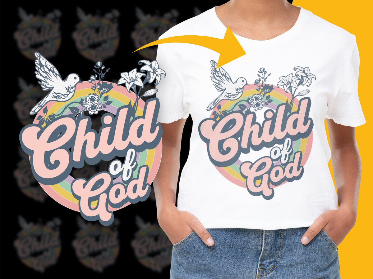 Child of God T-Shirt, Floral Dove Design, Inspirational Christian Tee, Religious Clothing, Women's Fashion Top, Colorful Graphic Shirt