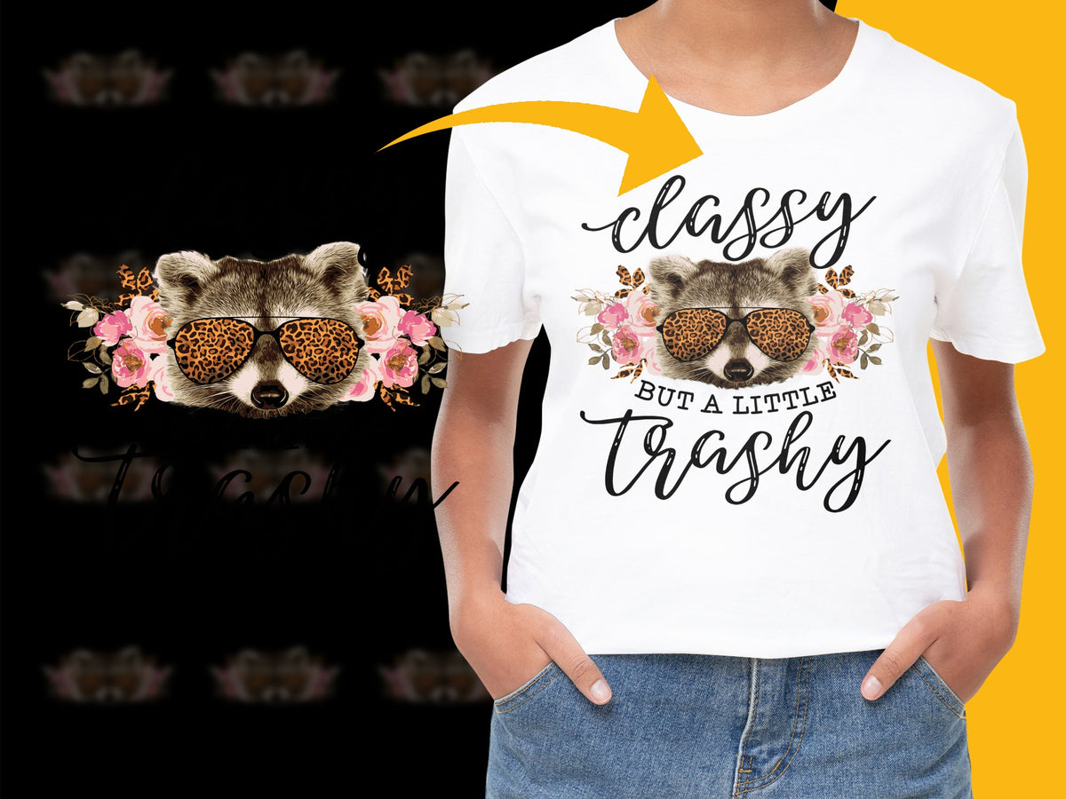 Women's Funny Graphic Tee, Classy But A Little Trashy Raccoon T-Shirt, Floral Sunglasses Design, Trendy Summer Shirt