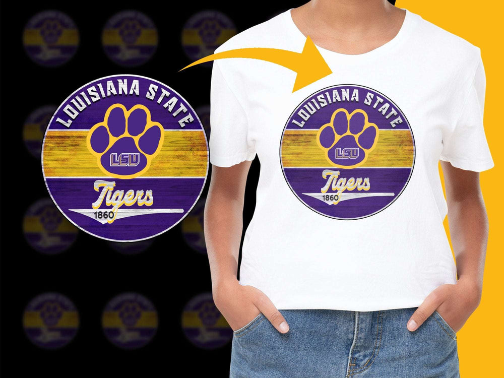 LSU Tigers T-Shirt Louisiana State University 1860 Logo Purple and Gold Apparel