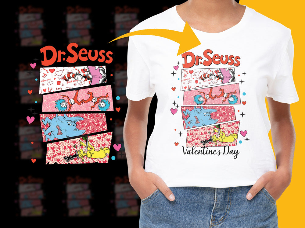 Dr. Seuss Valentine's Day T-Shirt, Colorful Cartoon Graphics, Kids and Adults Sizes Available