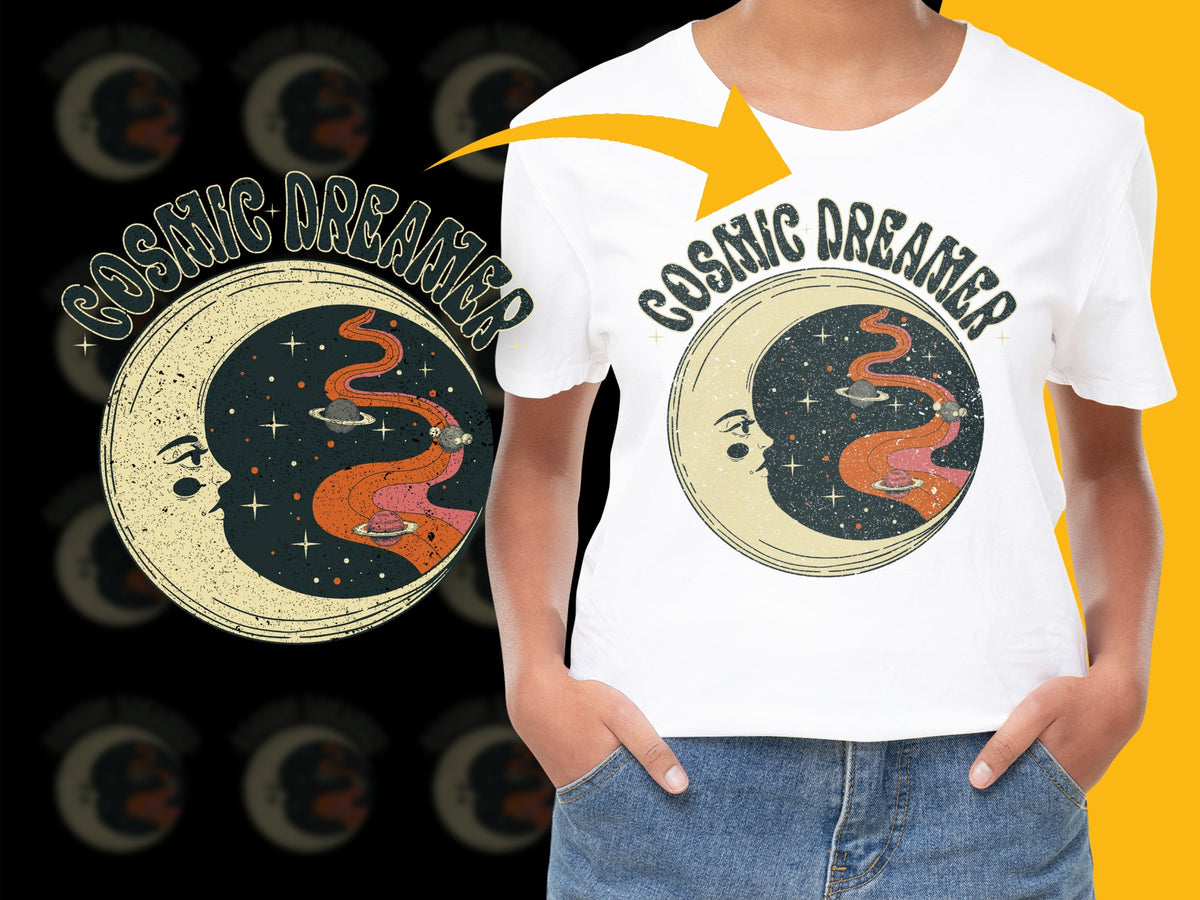 Cosmic Dreamers T-Shirt, Vintage Moon and Stars Graphic Tee, Unisex Fashion, Hipster Top, Gift Idea for Astrology Lovers
