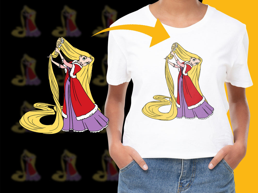 Kids Fairy Tale Princess T-Shirt, Cartoon Character Graphic Tee, Vibrant Yellow and Red