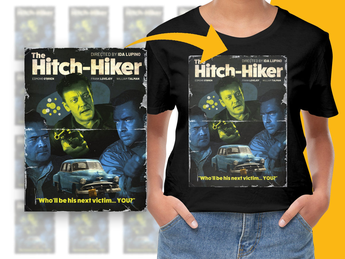 Vintage Movie Poster T-Shirt, The Hitch-Hiker, Classic Film Graphic Tee, Retro Cinema Fashion, Unisex Clothing