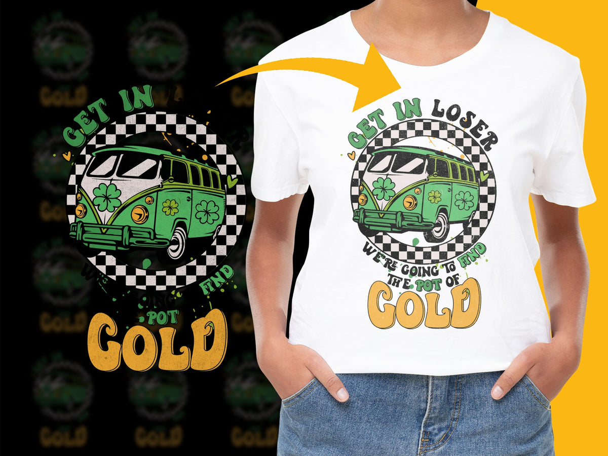 Get In Loser We're Going to Pot of Gold T-Shirt, Vintage Van Graphic Tee, St. Patrick's Day Shirt for Women and Men
