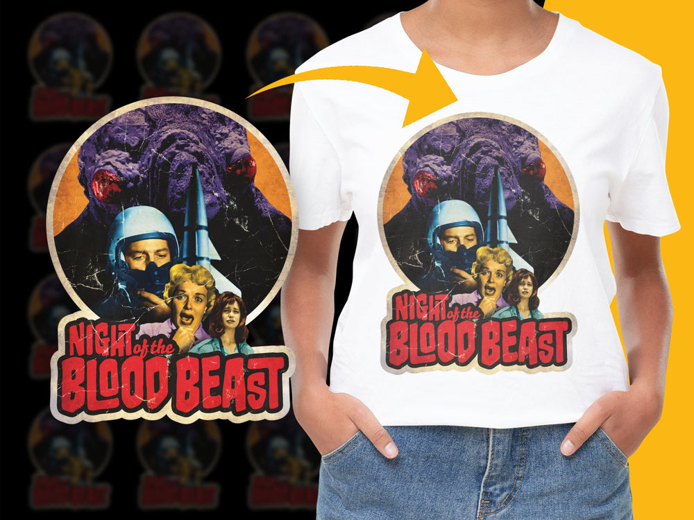 Vintage 'Night of the Blood Beast' Movie Poster T-Shirt, Retro Sci-Fi Graphic Tee, Unisex Cotton Shirt