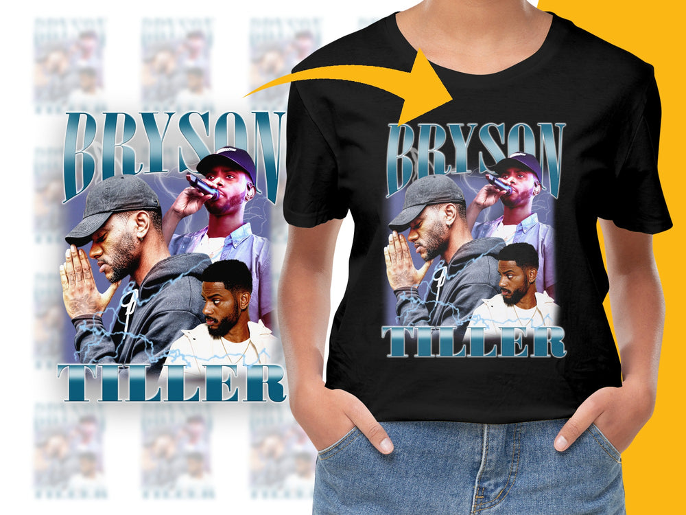 Bryson Tiller Fan T-Shirt, Graphic Tee with Multiple Poses, Music Artist Shirt, Trendy Hip-Hop Style Top