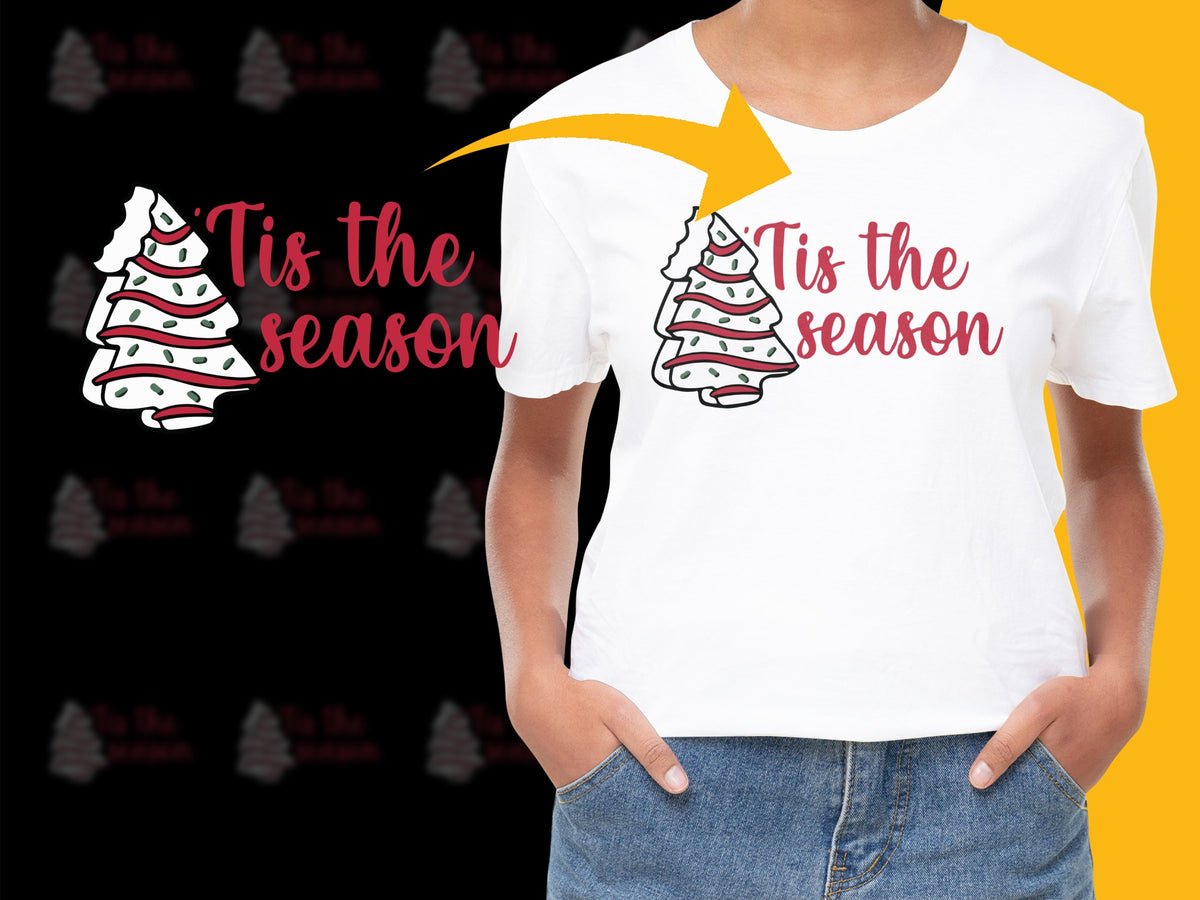 Tis the Season Christmas Tree Holiday T-Shirt, Festive Winter Apparel, Unisex White Cotton Tee