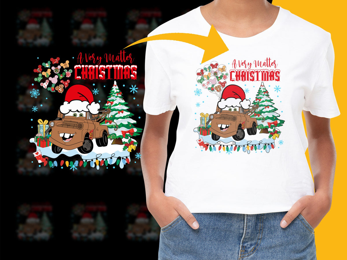 Festive Christmas T-Shirt, Cartoon Santa Driving Car, Holiday Graphic Tee for Kids and Adults, Colorful Xmas Apparel