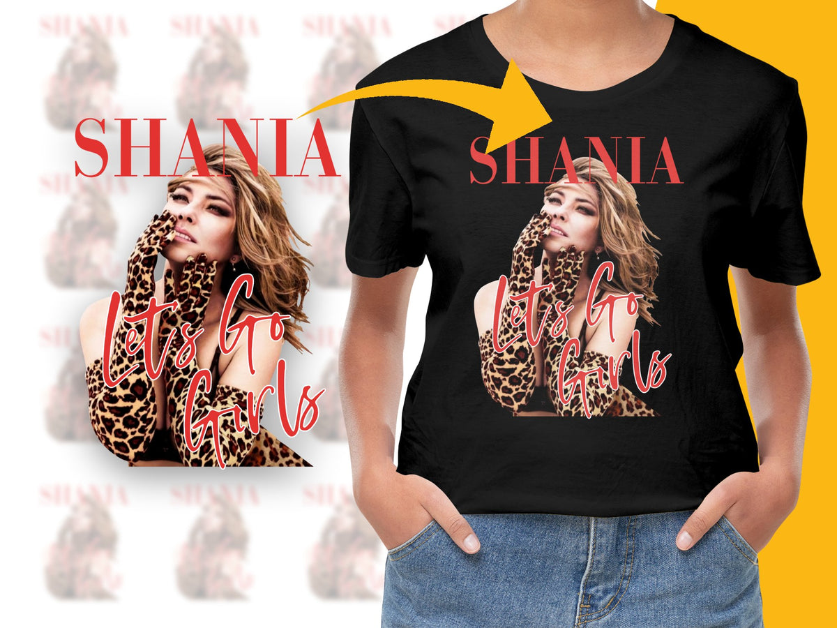 Shania Custom T-Shirt, Let's Go Girls Quote, Leopard Print, Trendy Personalized Tee, Fashionable Women's Clothing, Stylish Top Gift