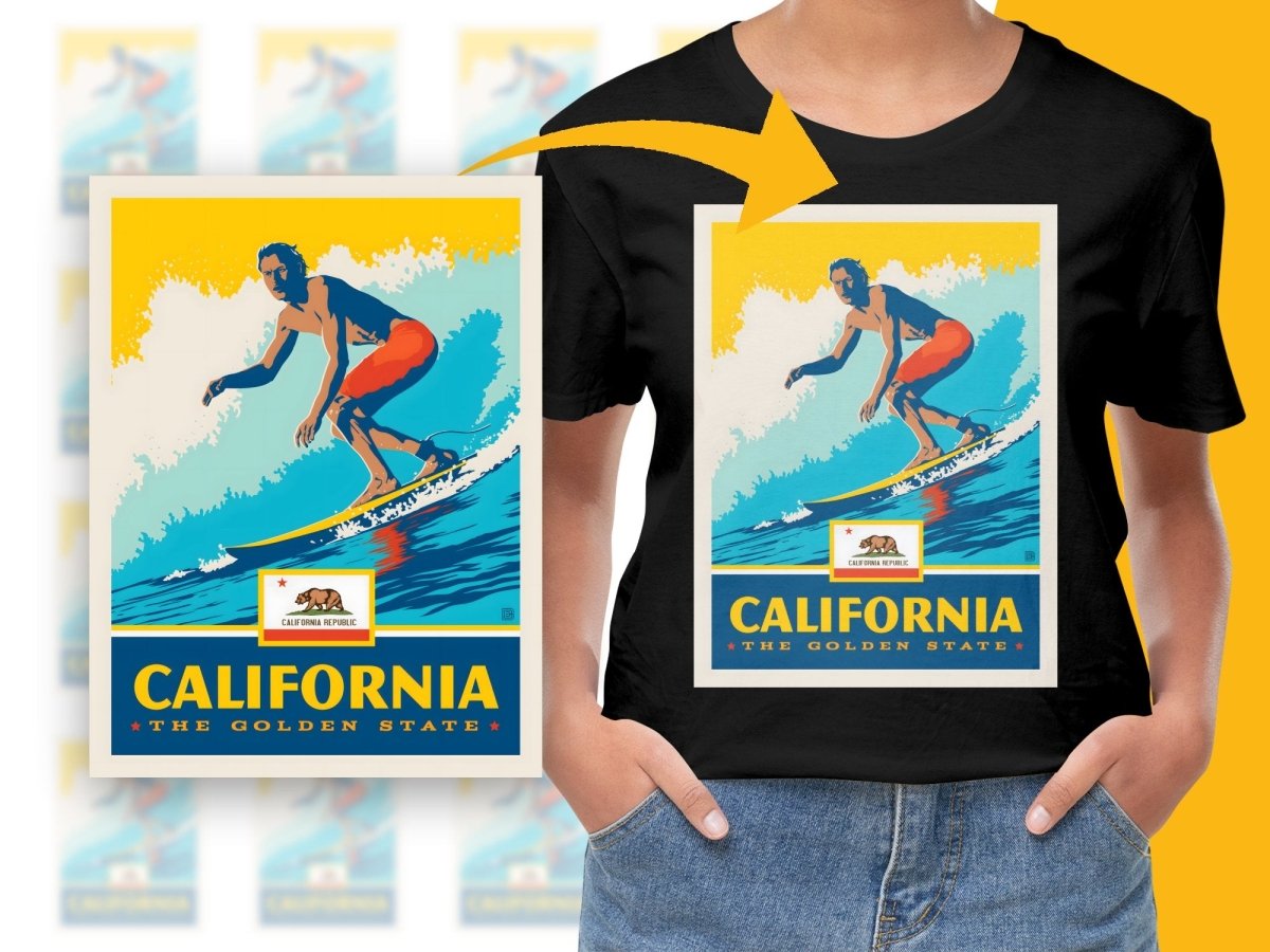 California The Golden State Surfing Graphic PNG File - Teepew
