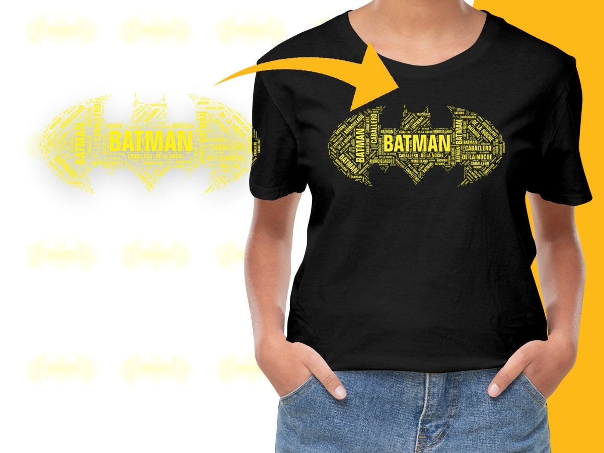 Caligrama Batman Word Art in Yellow Typography PNG File - Teepew