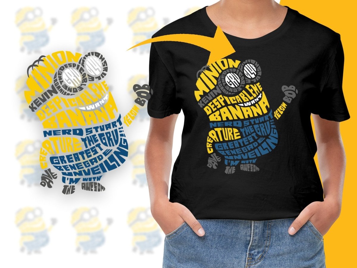 Caligrama Fun Minion with Creative Text Art PNG File - Teepew