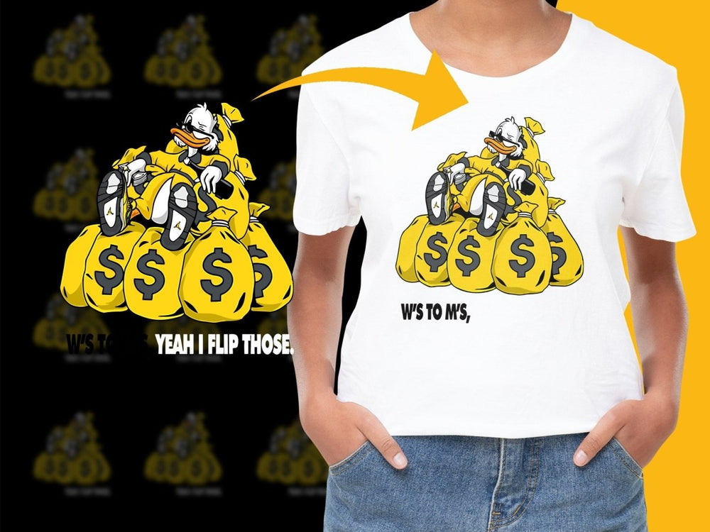 Cartoon Duck Lying On Money Bags Graphic PNG File - Teepew