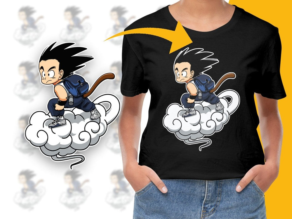 Cartoon Monkey Boy Riding a Cloud Graphic PNG File - Teepew