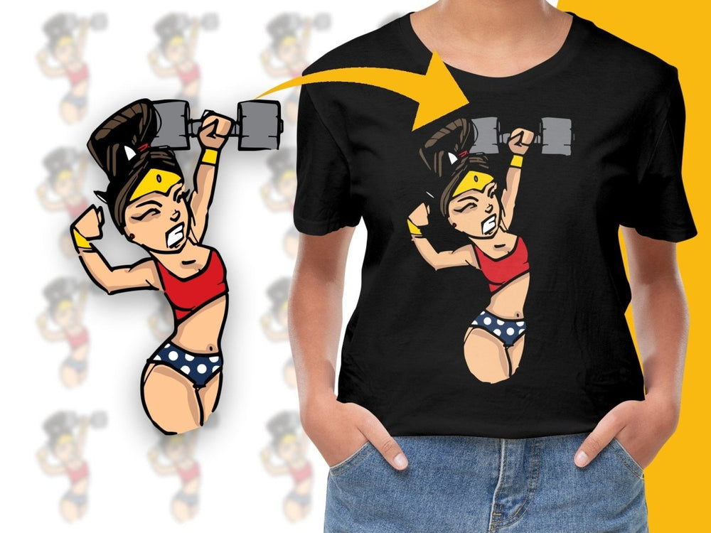 Cartoon Strong Woman Weightlifting Graphic PNG File - Teepew