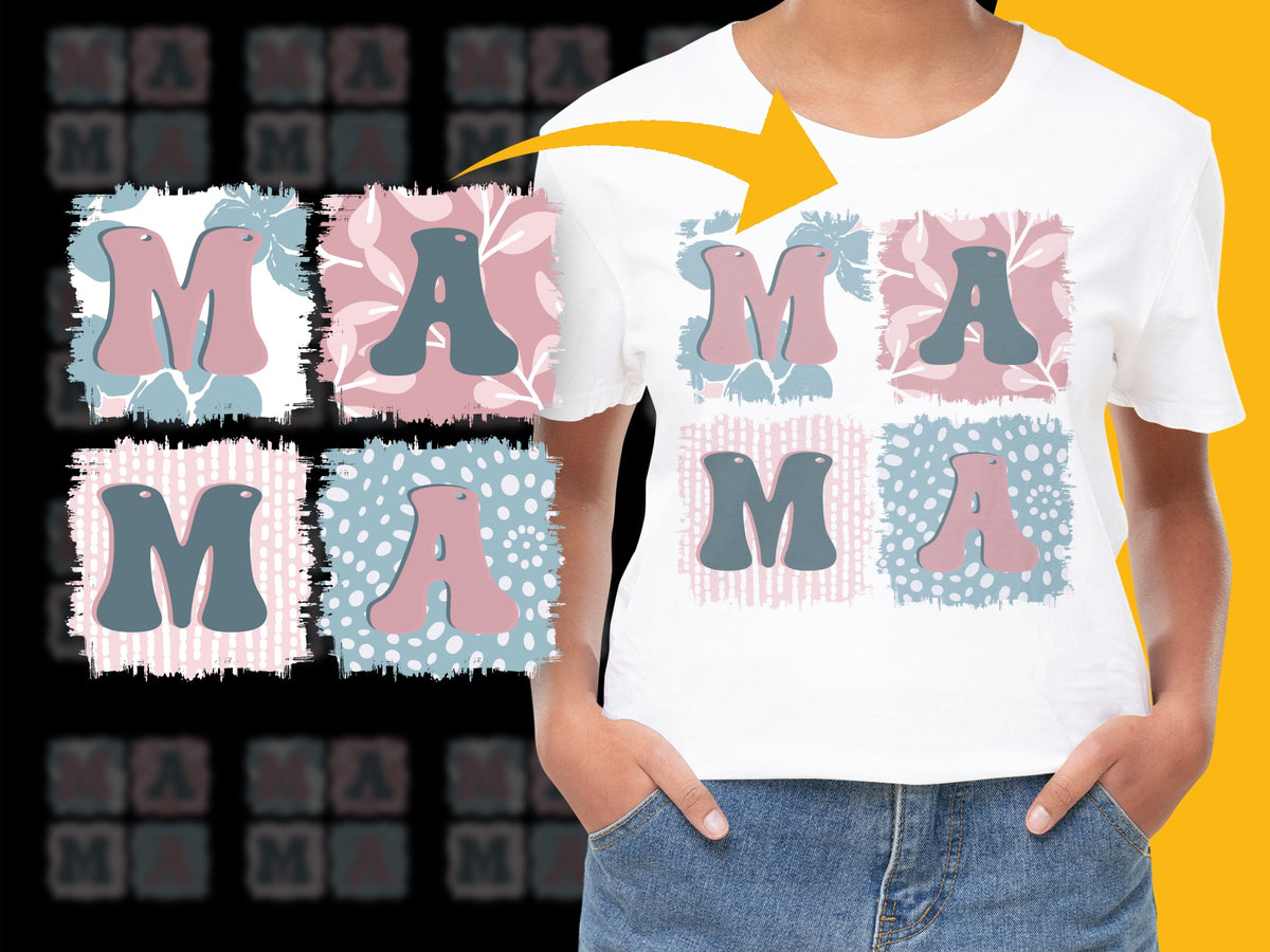 Mama Bear Floral T-Shirt, Cute Mother's Day Gift, Pink Blue Graphic Tee for Moms