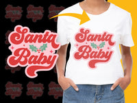 Load image into Gallery viewer, Santa Baby T-Shirt, Holiday Festive Christmas Graphic Tee, Women's Casual White Shirt with Red Text Design