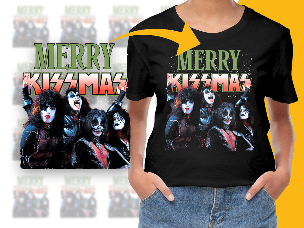 Merry Kissmas Band T-Shirt, Classic Rock Holiday Tee, Festive Music Fan Gift, Unique Christmas Apparel
