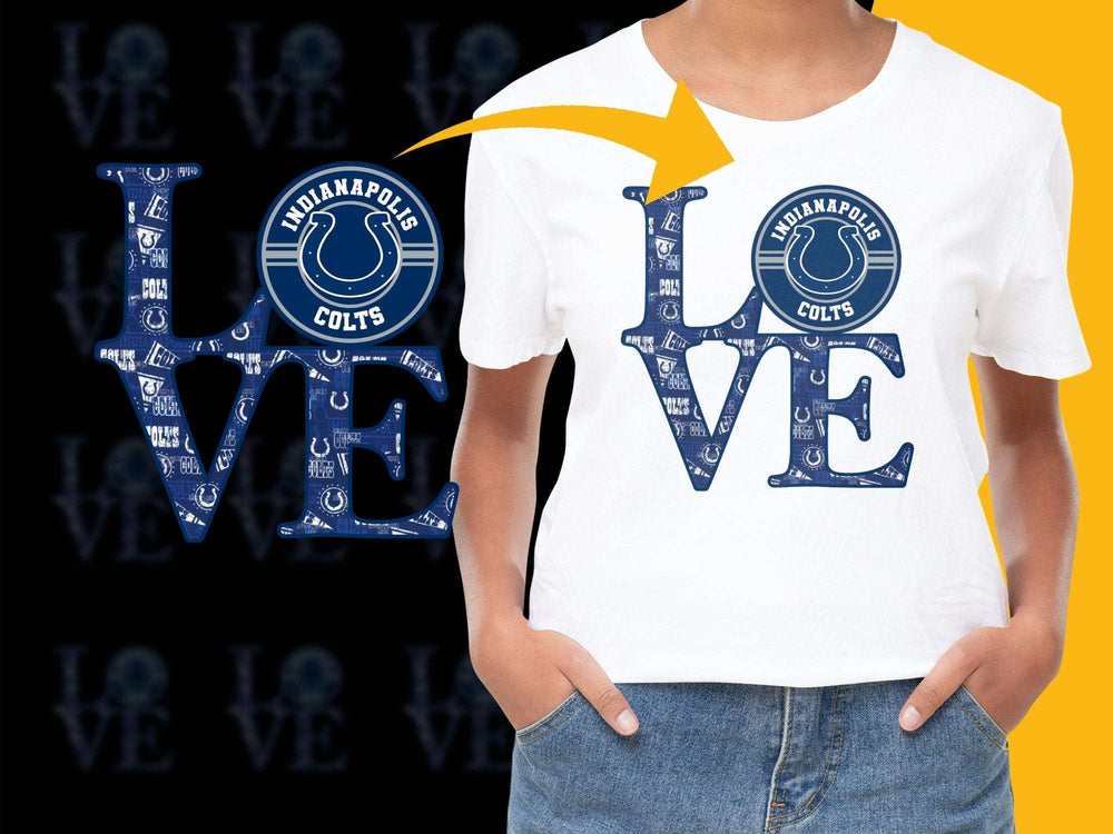 Indianapolis Colts Love T-Shirt, Women's Fashion Sports Tee, Blue and White NFL Team Apparel