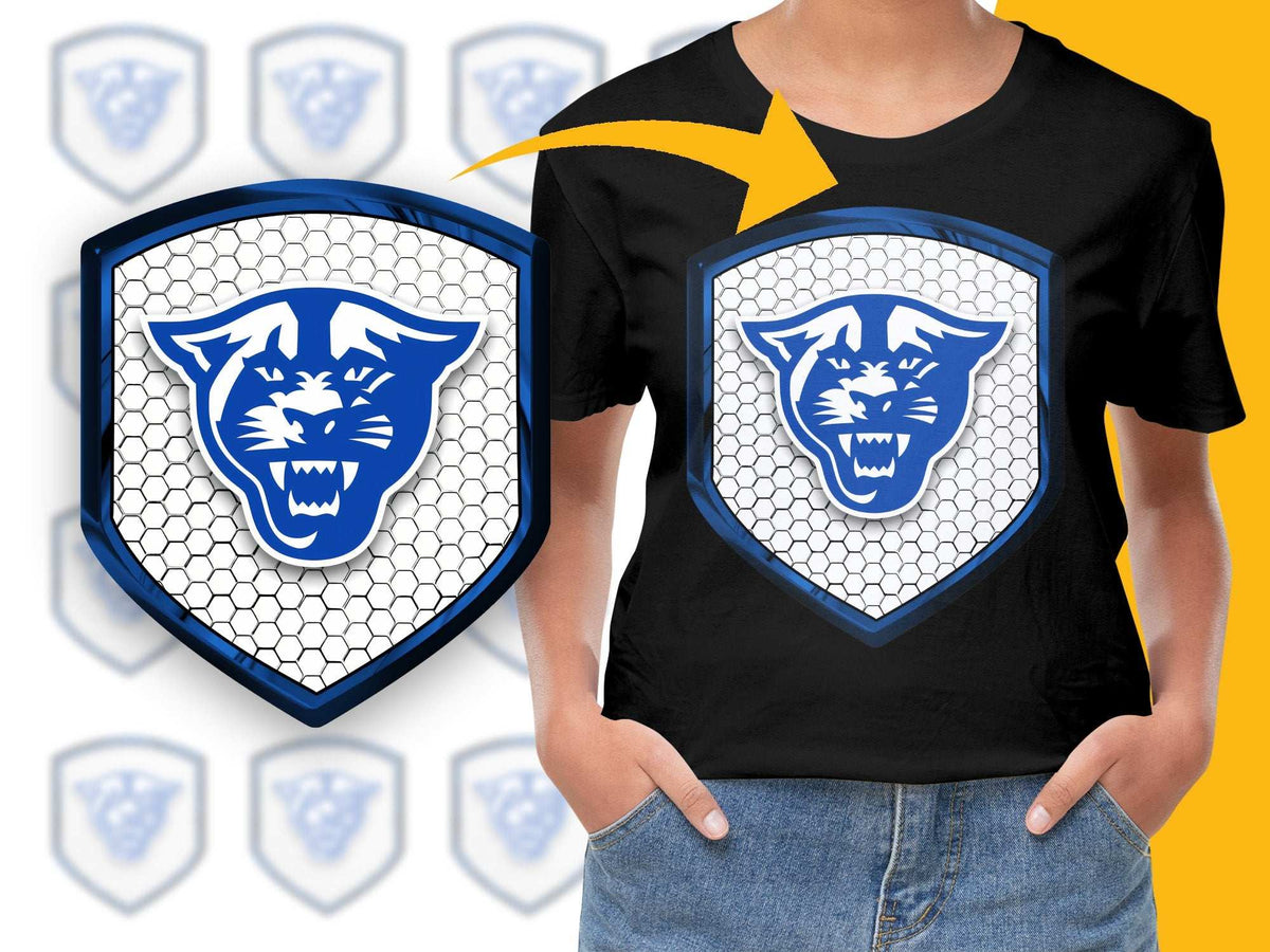 Kids Panther Emblem T-Shirt, Youth Graphic Tee, Blue and White Animal Design, Cool School Spirit Shirt, Unique Gift for Children