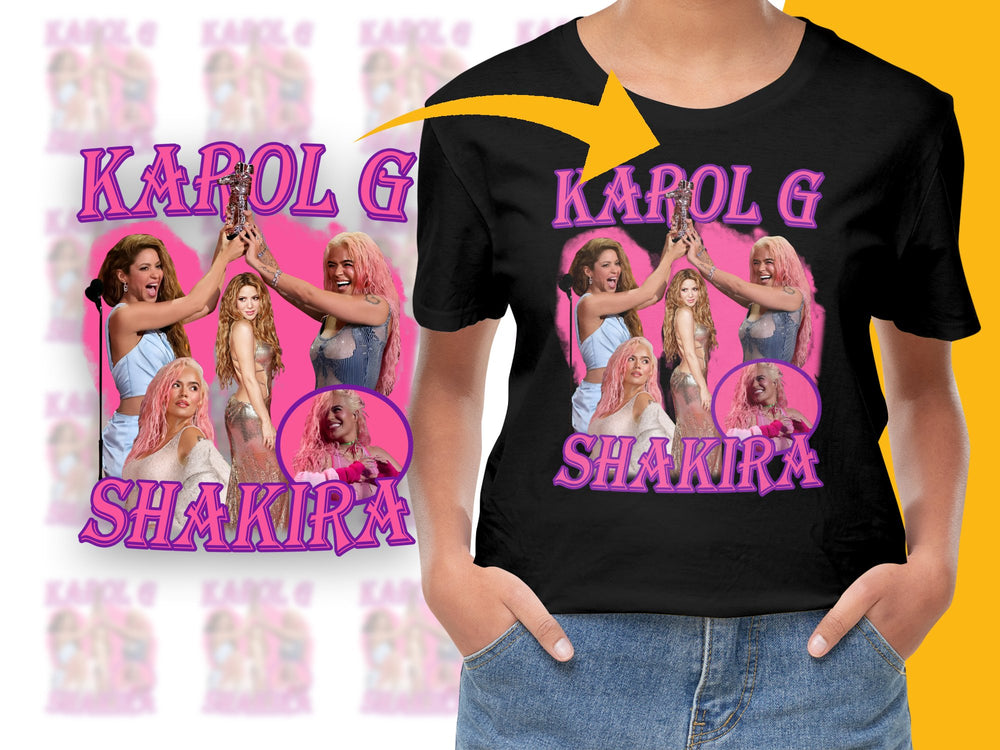 Karol G Shakira Graphic T-Shirt, Pop Music Icons Tee, Fan Merchandise, Black Cotton Shirt, Gift for Music Lovers