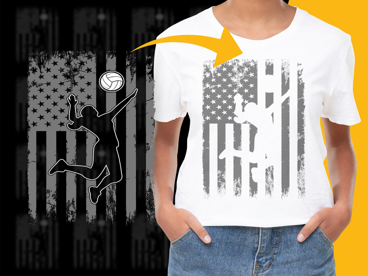 Youth Sports Graphic T-Shirt, Volleyball Player Silhouette, Star Pattern, Athletic Tee, Casual Wear