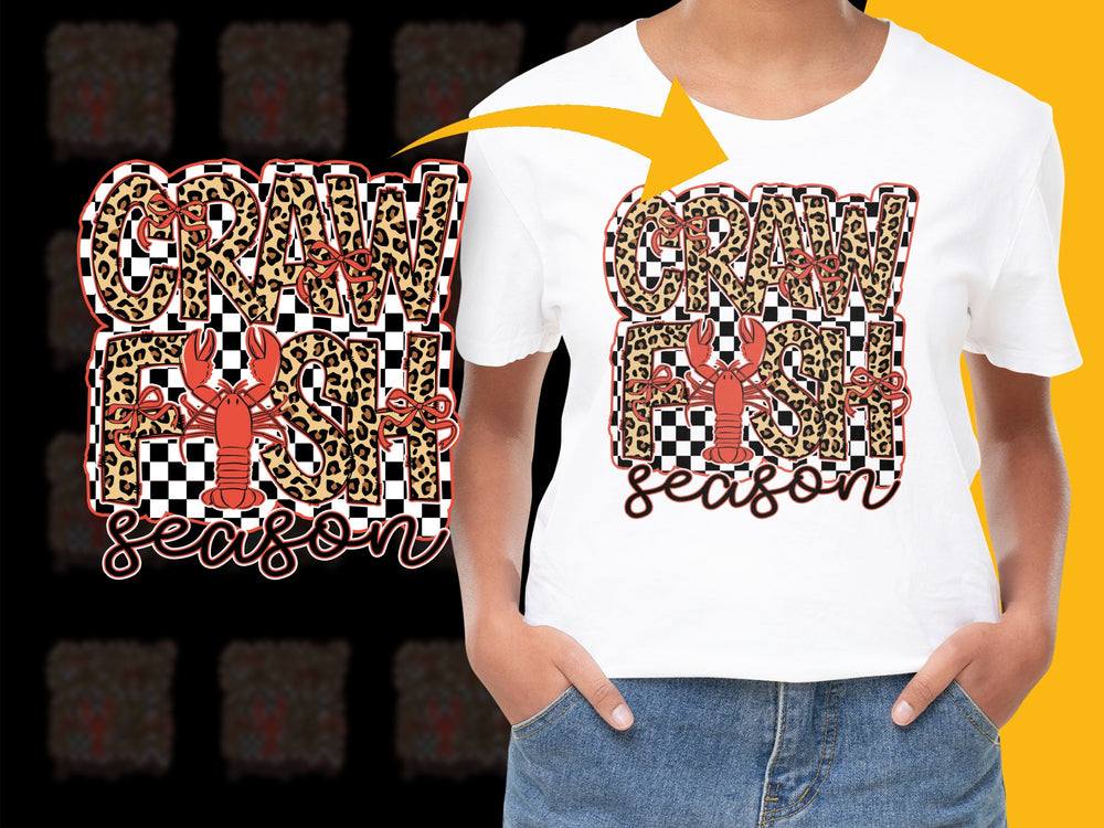 Kids Crawfish Season T-Shirt, Checkered Pattern Graphic Tee, Fun Summer Casual Top