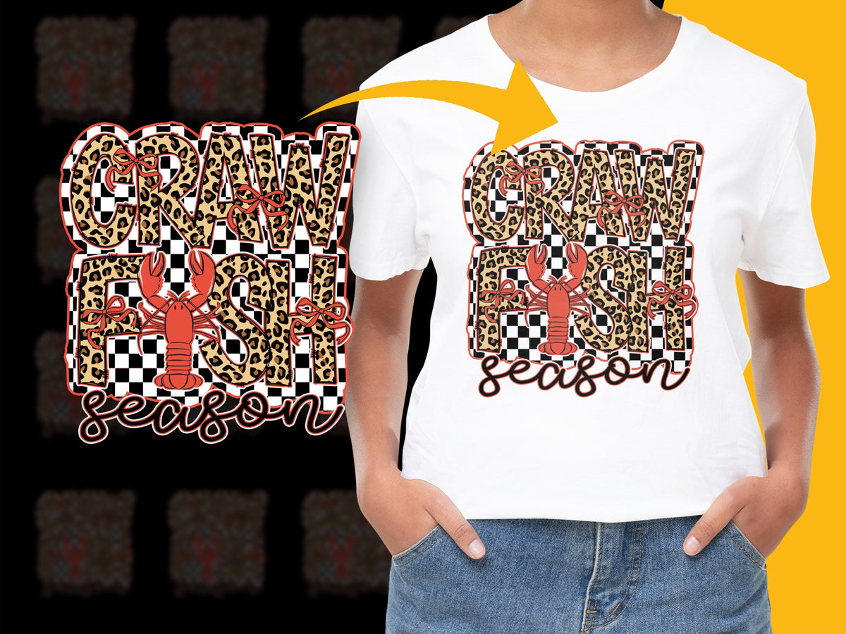 Kids Crawfish Season T-Shirt, Checkered Pattern Graphic Tee, Fun Summer Casual Top