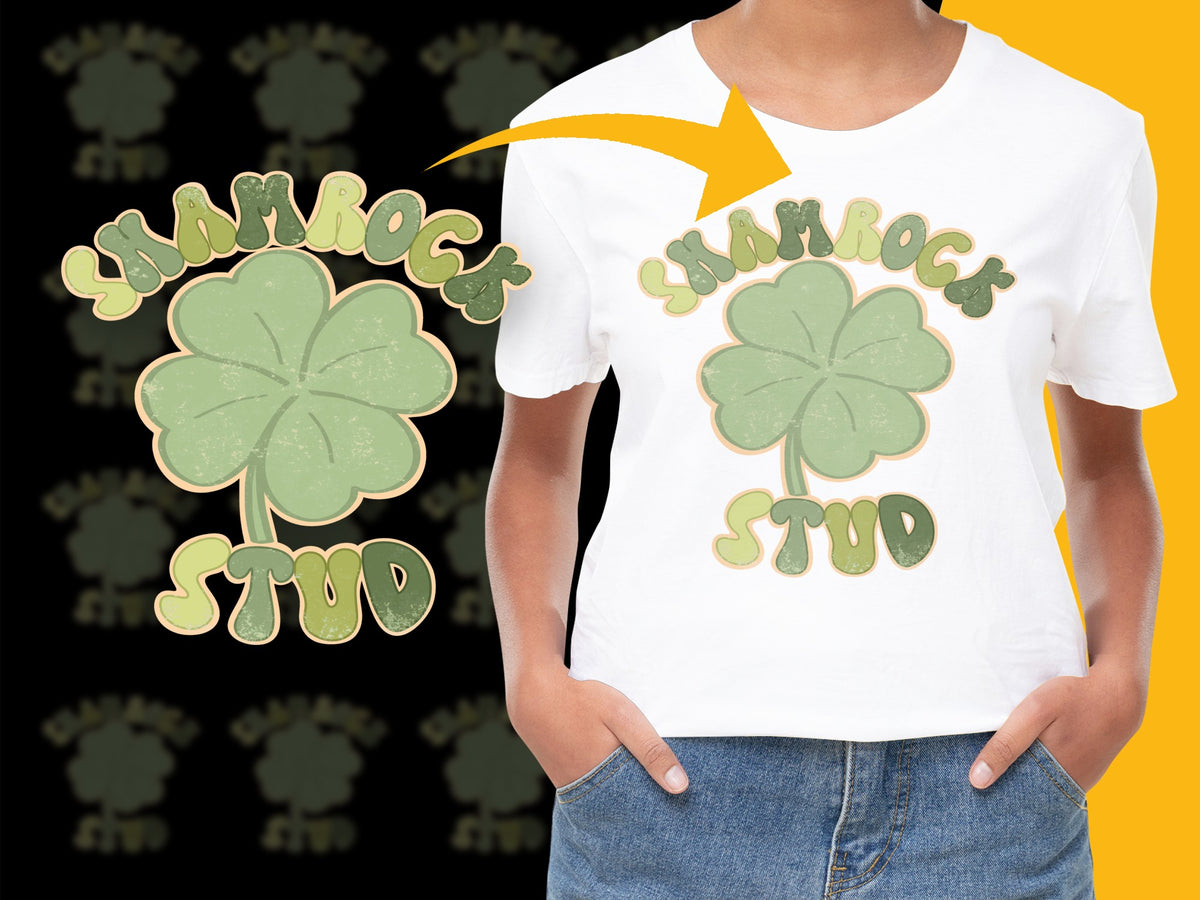Shamrock Stud Graphic T-Shirt, Green Clover Print Shirt, St. Patrick's Day Casual Tee, Unisex Fashion Top
