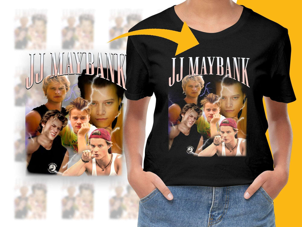 Vintage Style JJ Maybank Graphic Tee, Trendy Collage Print, Casual Black T-Shirt, Fan Merchandise