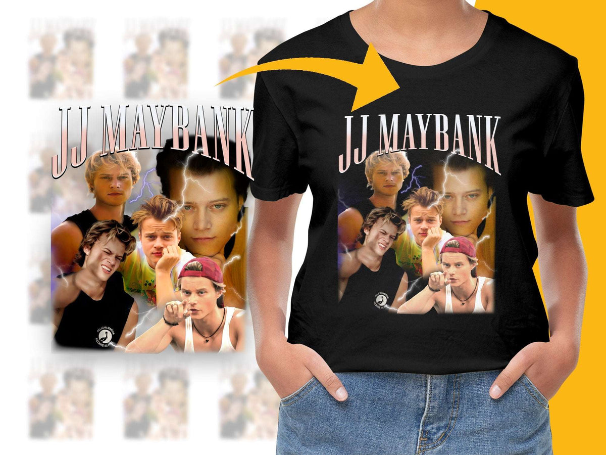 Vintage Style JJ Maybank Graphic Tee, Trendy Collage Print, Casual Black T-Shirt, Fan Merchandise