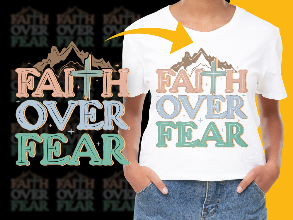 Faith Over Fear T-Shirt, Inspirational Christian Tee, Motivational Mountain Graphic, Unisex Shirt Design