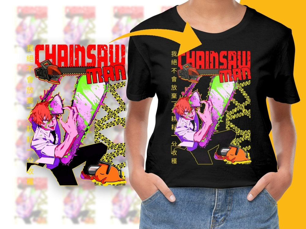 Chainsaw Man Graphic Anime Design Short Sleeve PNG File - Teepew
