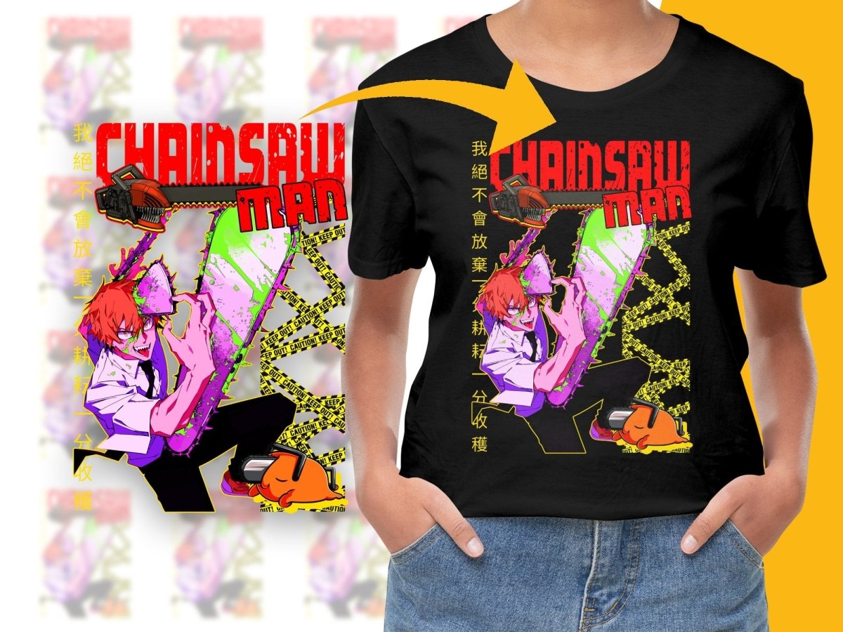 Chainsaw Man Graphic Anime Design Short Sleeve PNG File - Teepew