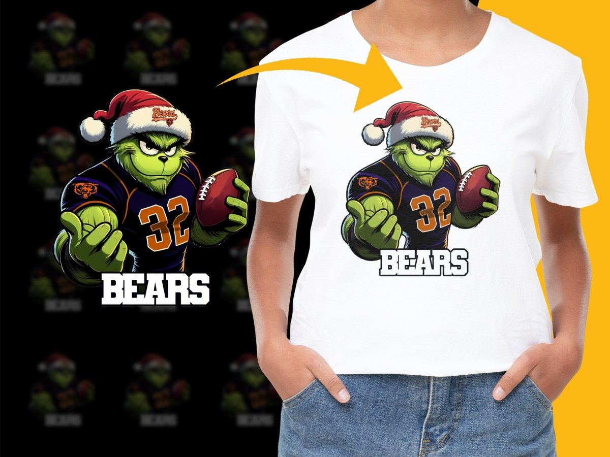 Chicago Bears Grinch Wearing Santa Hat Holding Football PNG File - Teepew