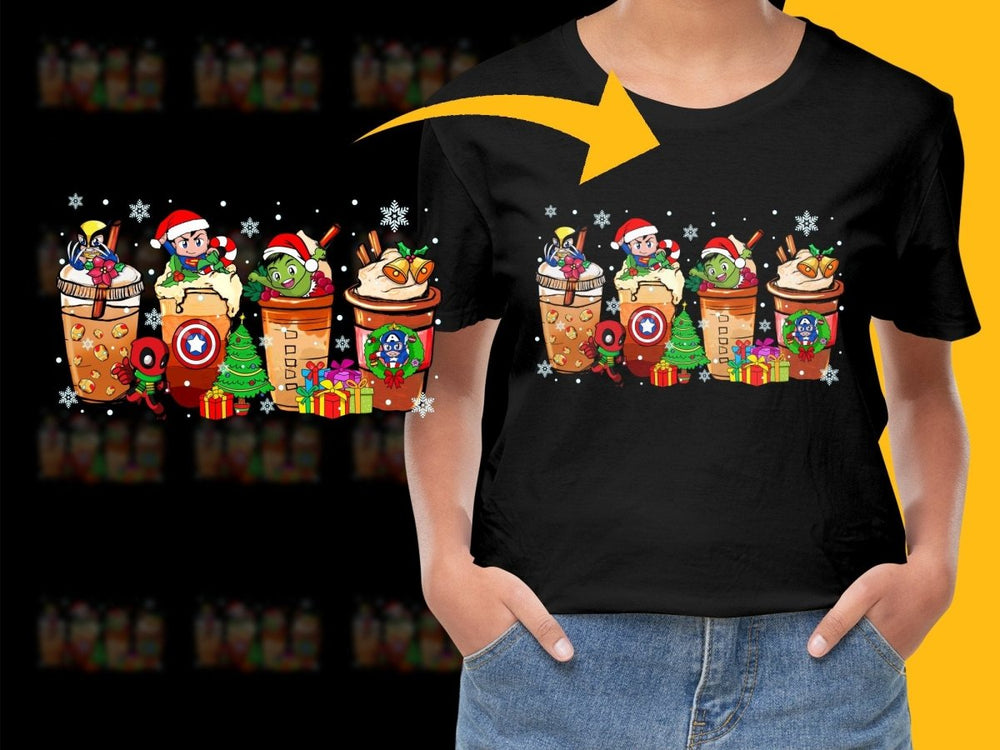 Christmas Cartoon Superheroes on Festive Beverages PNG File - Teepew