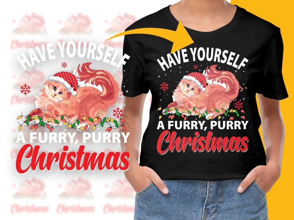 Christmas Cat Graphic with Lights PNG File - Teepew