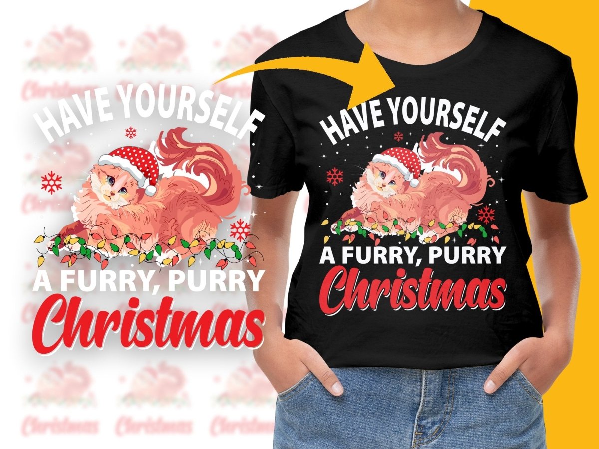 Christmas Cat Graphic with Lights PNG File - Teepew