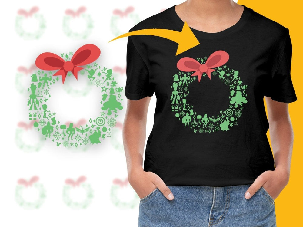 Christmas Characters Wreath Wall Art Printable Digital - Teepew