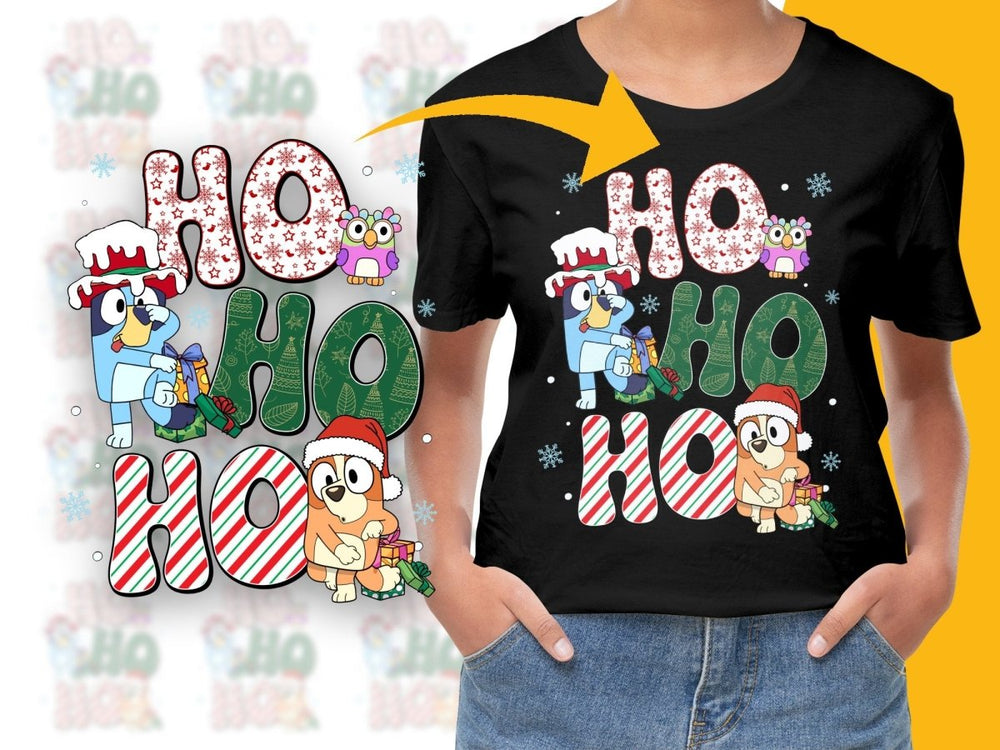 Christmas Ho Ho Ho Bluey and Bingo Holiday PNG File - Teepew