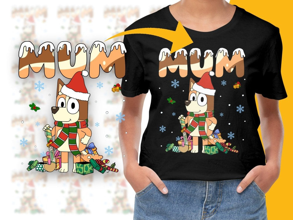 Christmas Mum PNG File with Cute Dog and Gifts Design - Teepew