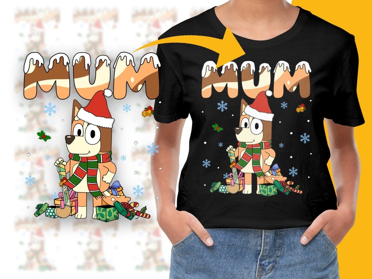 Christmas Mum PNG File with Cute Dog and Gifts Design - Teepew