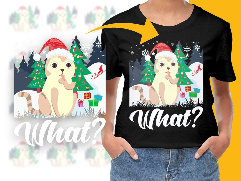 Christmas Themed Surprised Cat What Santa Hat PNG File - Teepew