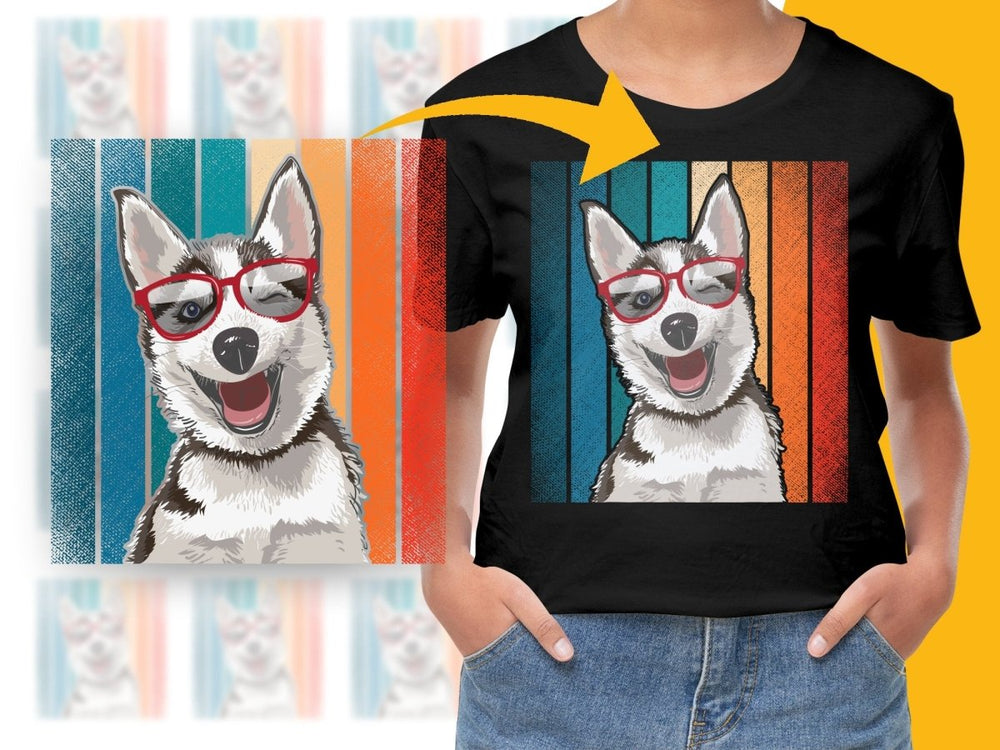 Colorful Retro Winking Husky Dog in Glasses PNG File - Teepew