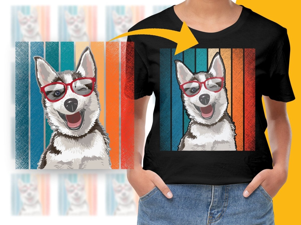 Colorful Retro Winking Husky Dog in Glasses PNG File - Teepew