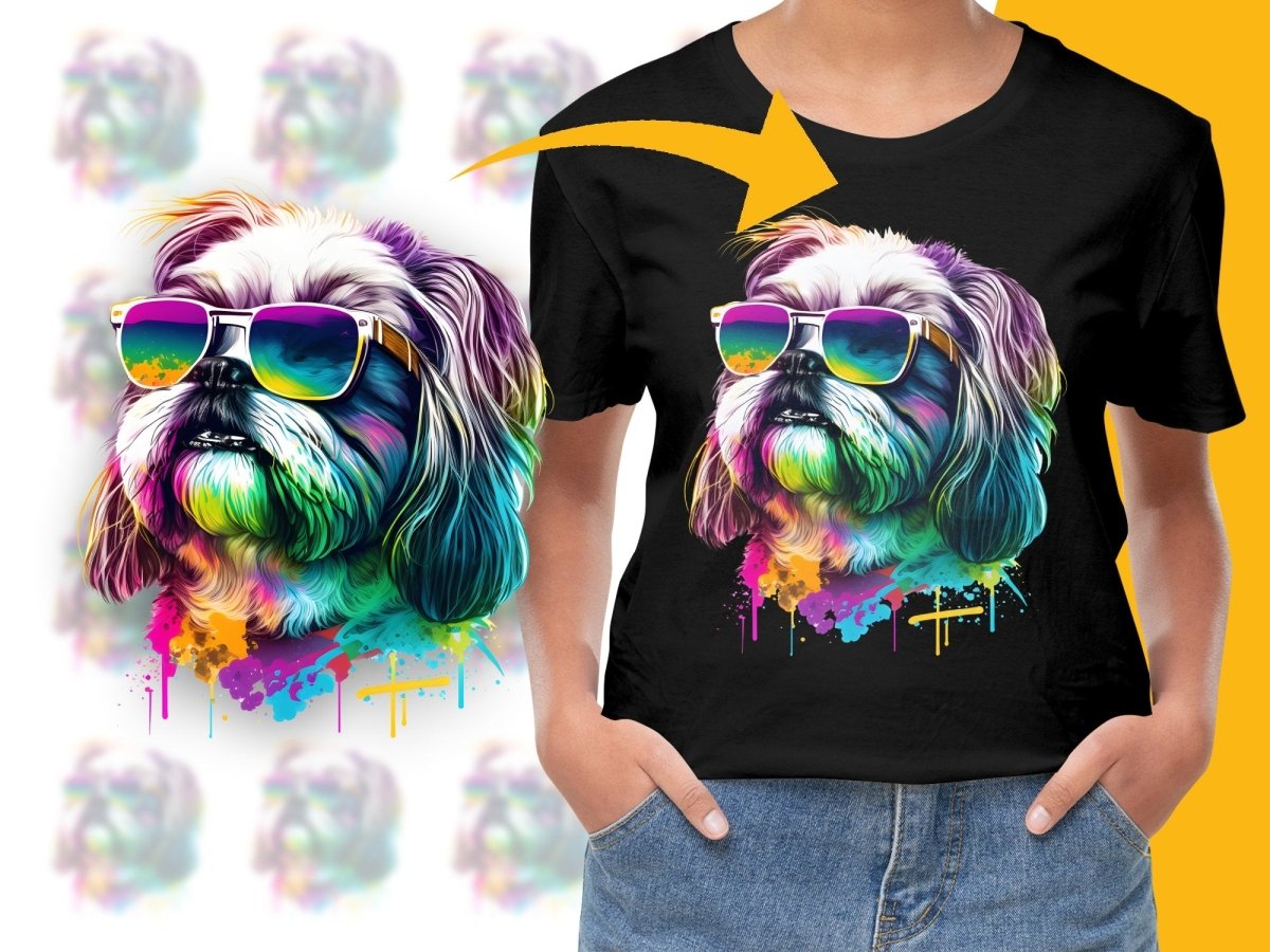 Colorful Shih Tzu with Sunglasses Artistic PNG File - Teepew